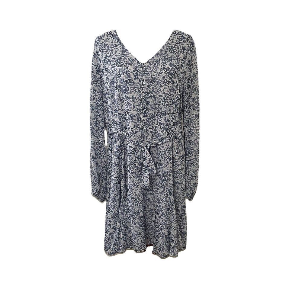 Express Women’s xL Floral Dress Short Tie Waist Blue Chiffon Long Sleeve Girly - Picture 2 of 11